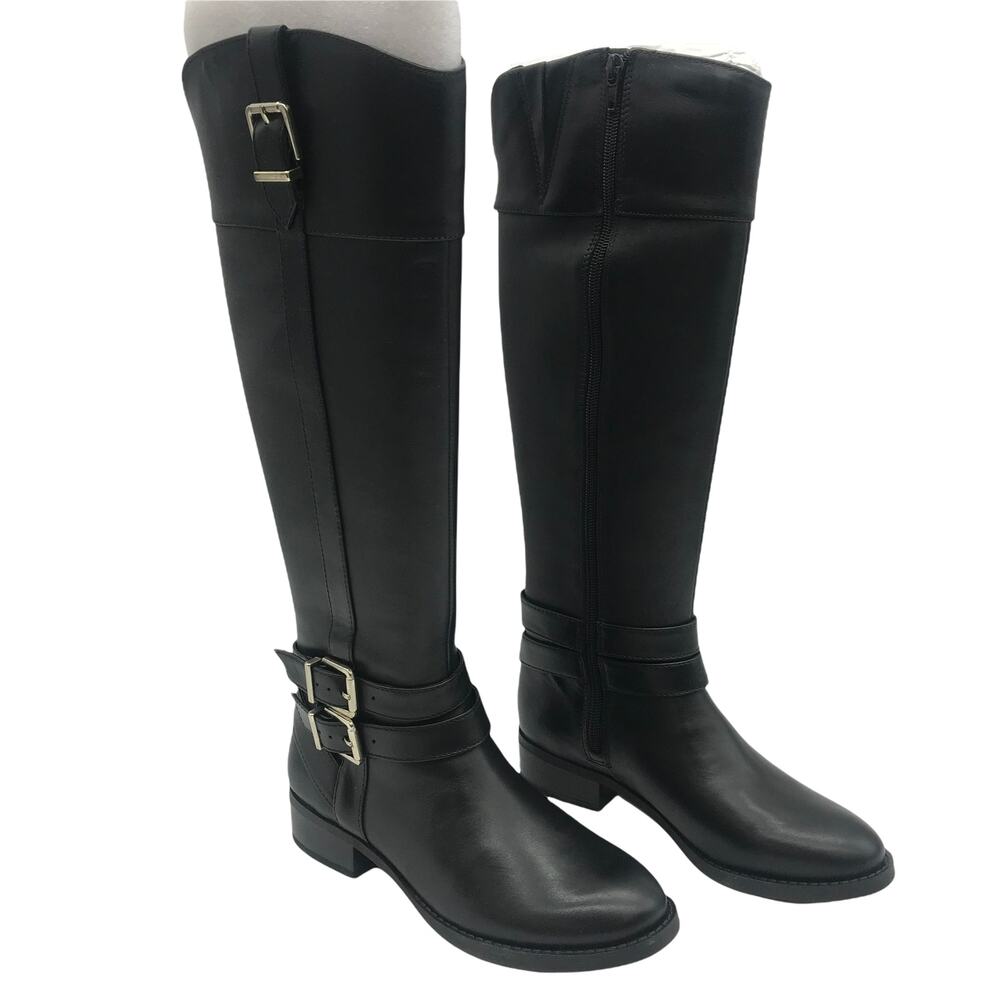 INC International Concepts Womens FrankII Riding Boots Black Leather Zip 5 M